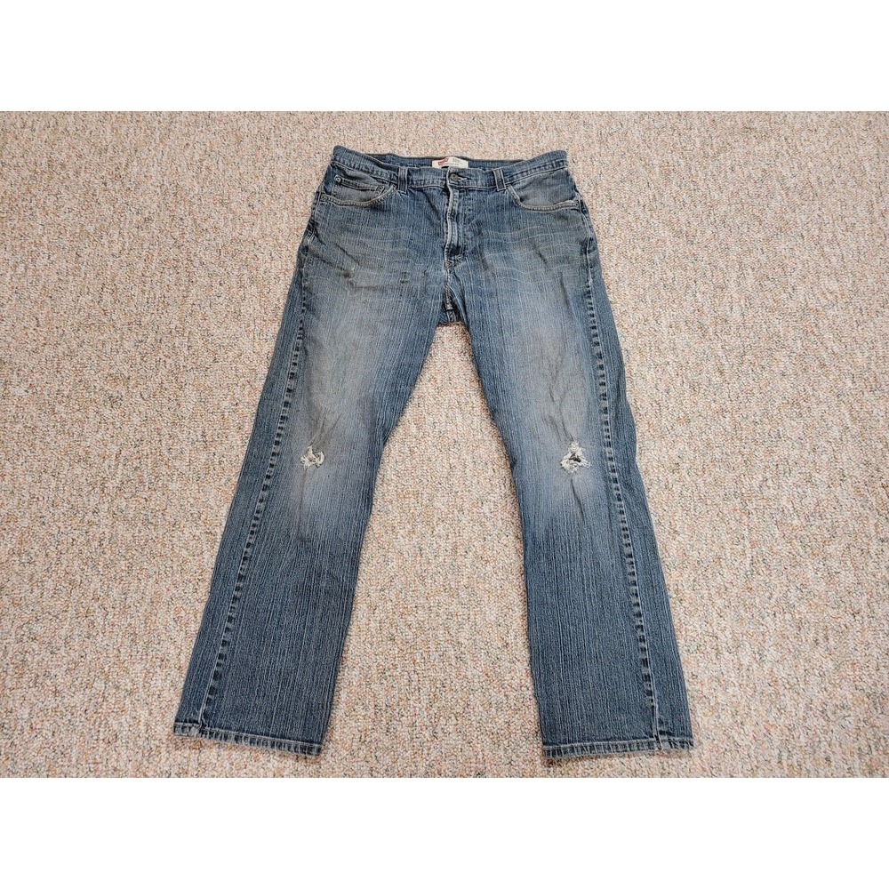 Levis 505 Jeans Mens 36x32 Blue Straight Fit Distressed Thrashed Denim (34x30)